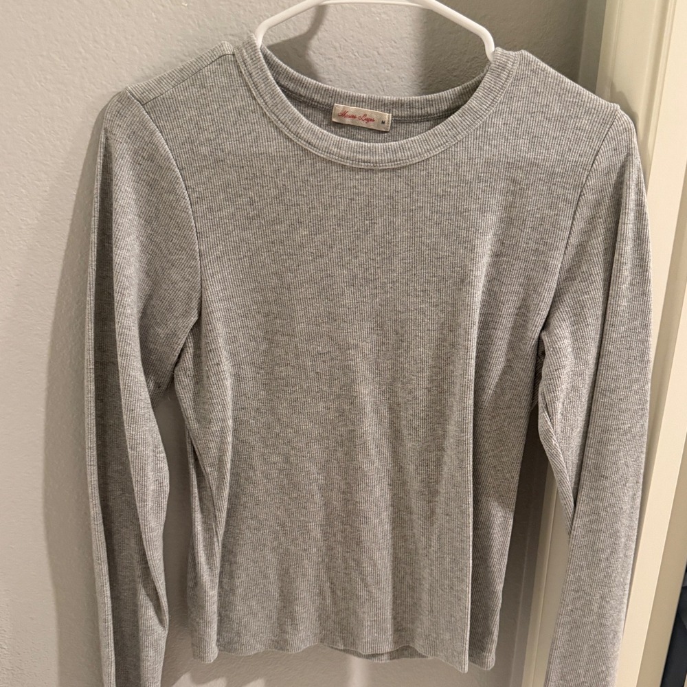 Marine Layer Heather Gray Ribbed Long Sleeve Crew Neck Tee Shirt Size M